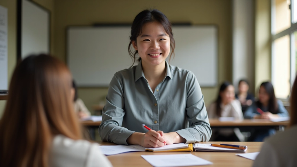 Insegnante esperto di mandarino che interagisce con materiali didattici e artefatti culturali cinesi