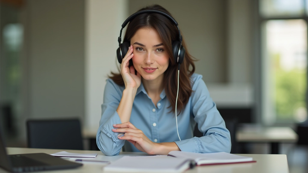 Persona che pratica la pronuncia dei toni mandarini con note musicali e curve tonali visibili sullo sfondo